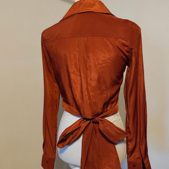 Beige Botany Rust Wrap Around Top S - Picture 13 of 13